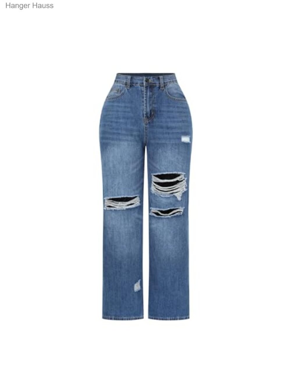 Womens High Waisted Wide Leg Stretchy Distressed Denim Jeans